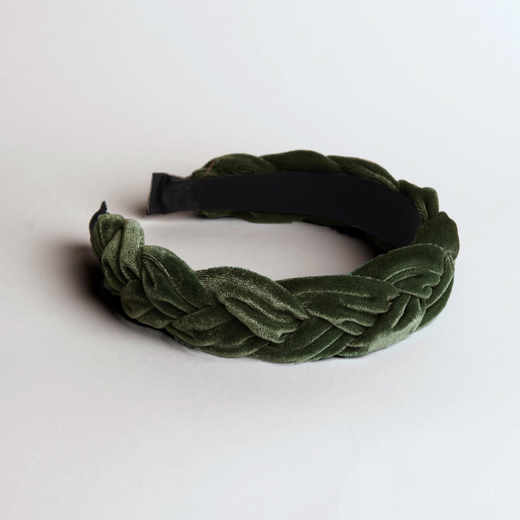 Olive Green Velvet Braided Headband