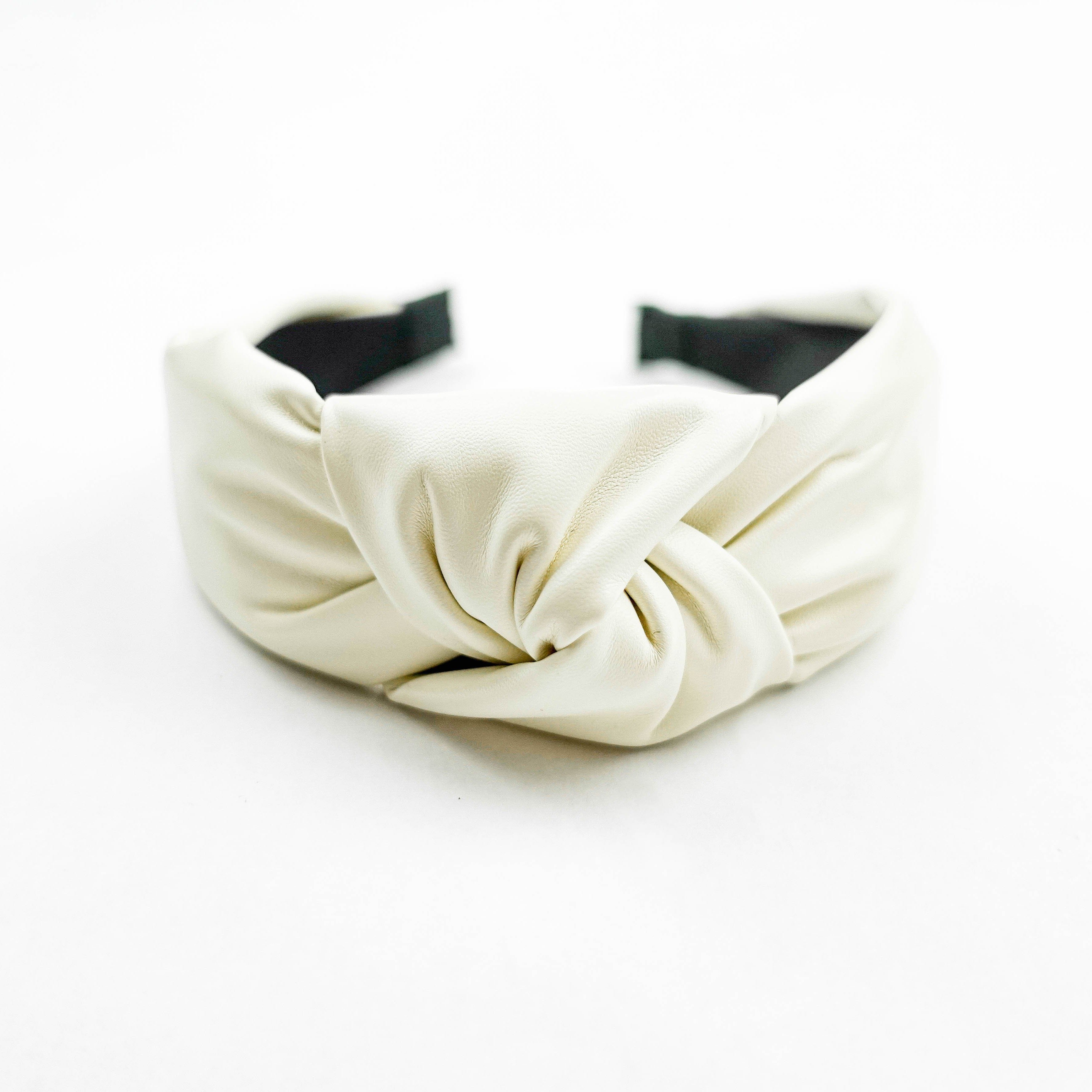 Ivory Faux Leather Headband | Duplantis Hair Official display picture 1